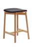Emilie Timber Kitchen Stool - Natural with Black Leather Seat