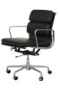 Replica Charles Eames Soft Pad Office Chair in Black Leather - Low Back with Armrests