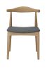 Replica Hans Wegner Elbow Chair - Natural Frame with Grey Fabric Seat