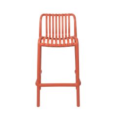 A straight-on front view of the vivid terracotta Bordeaux Bar Stool, clearly showcasing the supportive 65cm seat height and highly stable leg design.