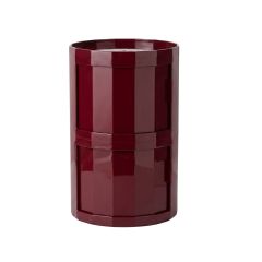 A straight-on front view of the Deep Burgundy Hex Modular Cabinet, showcasing its striking vertical ribbed profile with both sliding doors completely closed for a seamless look.