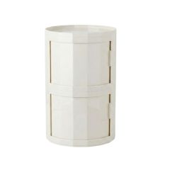 Front view of the 2-Drawer Replica Hex Modular Cabinet in Off White, showing both sliding doors closed and highlighting the crisp, clean vertical hexagonal ridges.