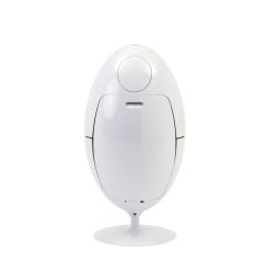 Front view of the Large White Replica Ovetto Waste Bin, showing its sleek 90cm tall egg-shaped curve and closed push-flaps.
