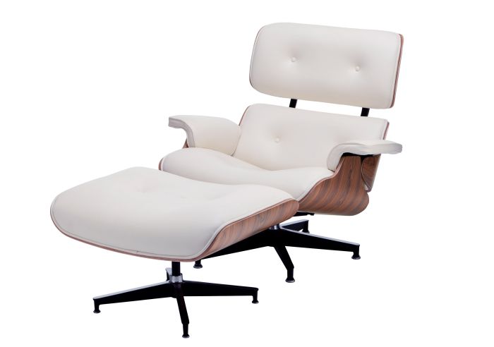 Replica Charles Eames Lounge Chair and Ottoman Rosewood and White Leather