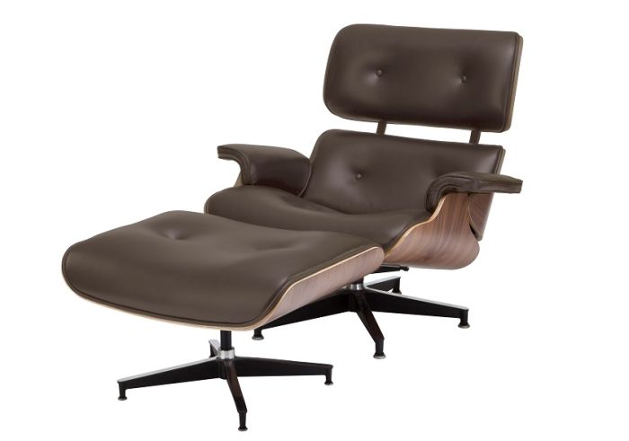 Replica Charles Eames Lounge and Ottoman Walnut with Brown Leather