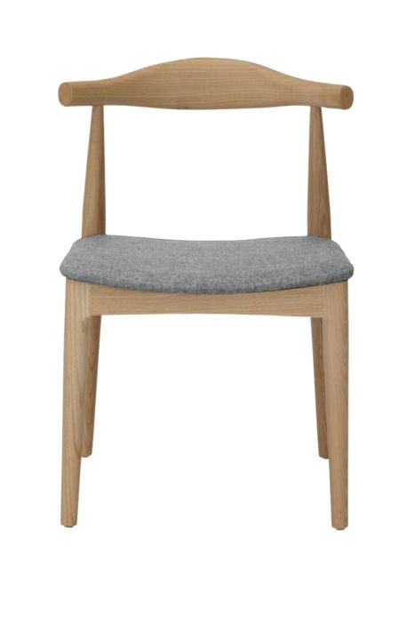 Replica Hans Wegner Elbow Chair Natural Frame with Grey Fabric Seat