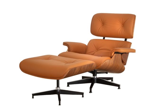Replica Charles Eames Lounge and Ottoman Walnut Tan Italian Leather