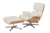 Replica Charles Eames Lounge and Ottoman White Italian Leather and Oak Frame 