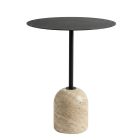 Pravina Side Table – Travertine & Brushed Black Metal