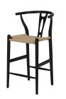 Replica Wishbone Counter Stool - Black with Natural Cord Seat 
