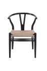 Replica Hans Wegner Wishbone Chair Black with Natural Cord Seat