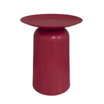 An angled top-down view of the Alto Metal Round Side Table in burgundy, highlighting the circular top with its slightly raised edge.