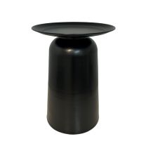 An angled view of the Alto Metal Round Side Table in a black finish, highlighting its tapered base and round top.