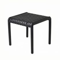 Angled front view of the black Bordeaux Outdoor Side Table, highlighting its sturdy lock-in legs and sleek square profile.