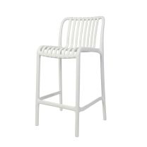 An angled front view of the crisp white Bordeaux Bar Stool, highlighting its comfortable 65cm seat height and contemporary, weather-resistant polypropylene design.