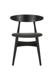 CH33 Black Timber Dining Chair with Black Seat Cushion