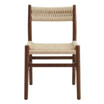 Front-on view of the walnut Fitzroy Rattan Dining Chair, showcasing the clean, symmetrical lines of the timber frame and the hand-woven natural rattan seat.