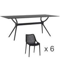 The black outdoor dining package, showing the Furnlink Air table 180cm Long and the six Replica Ozone chairs as a complete set.