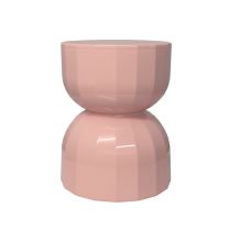 Front view of the Geometric Roly Side Table in pink, highlighting its smooth, rounded drum silhouette.