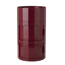 A straight-on front view of the 68cm Deep Burgundy Hex Modular Cabinet, showcasing its striking vertical ribbed profile with all sliding doors closed and the top tray lid securely in place.