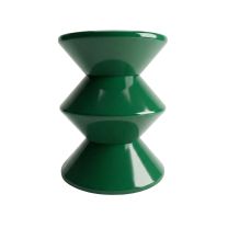 Front view of the Hourglass Stool in a glossy forest green finish, highlighting its symmetrical shape.