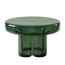 A straight-on front view of the Napier Retro Glass Coffee Table in green,highlighting the vibrant green tone and thick moulded glass construction.