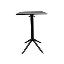 A straight-on, full-frame view of the black Ozone 70cm Square Folding Bar Table.