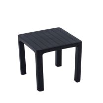 A top-down angled perspective of the black Ozone Outdoor Side Table, beautifully highlighting the highly practical slatted drainage channels across the square matte surface.