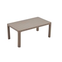 Angled view of the Ozone Coffee Table in a deep coffee brown polypropylene finish, suitable for outdoor use.