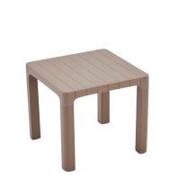 Angled view of the Ozone Side Table in a coffee brown polypropylene finish, suitable for outdoor use.