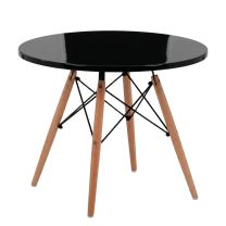A top-down angled perspective of the black Replica Kids Round Table, highlighting the highly practical, easy-to-clean high-gloss surface and the safe, circular 60cm profile.
