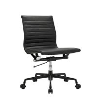 Angled front view of the armless low back Replica Charles Eames Office Chair, highlighting its minimalist silhouette and sleek black powder-coated aluminium frame.