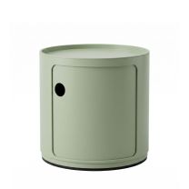 A straight-on front view of the Large Sage Green Replica Componibili 1 Drawer Storage Unit, showcasing its smooth matte cylindrical shape and the classic finger-hole pull on the sliding door.