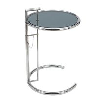 Side profile view of the Premium Replica Eileen Gray Table, showing the tubular stainless steel frame and the open base design.