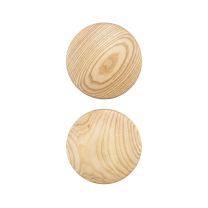 Front-on view of the large natural timber Replica Muuto Dots, showcasing the beautiful, smooth wood grain and minimalist round design.