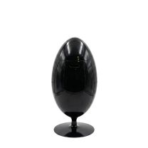Front view of the Black Replica Ovetto Waste Bin, showing its sleek, glossy egg-shaped curve and closed push-flaps.