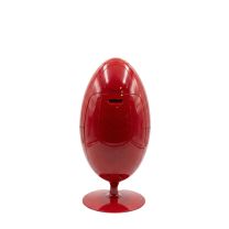 Front view of the Red Replica Ovetto Waste Bin, showcasing its vibrant Cherry Red glossy finish and space-age egg shape.