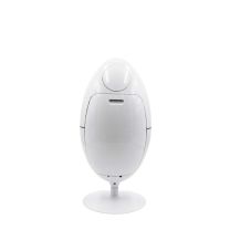 Front view of the White Replica Ovetto Waste Bin, showing its sleek egg-shaped curve and closed push-flaps.