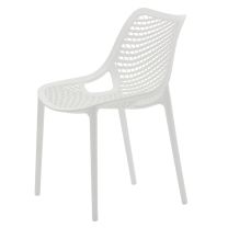 An angled perspective of the bright white Replica Ozone Chair, beautifully highlighting the contemporary silhouette and the highly supportive, contoured criss-cross seat design.