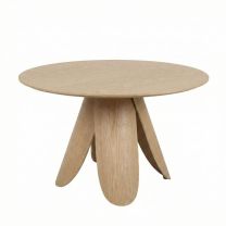 Front view of the 120cm round Replica Peyote Dining Table in natural ash, highlighting its smooth circular top and sculptural curved pedestal base.