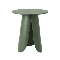 Front view of the Replica Peyote Tall Side Table in Sage Green, showcasing its 55cm height and the elegant sweep of its three heat-moulded curved legs.
