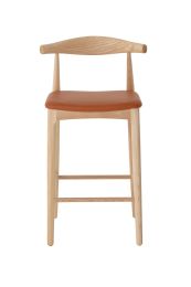 Replica Hans Wegner Elbow Kitchen Stool - Natural Frame with Tan Seat