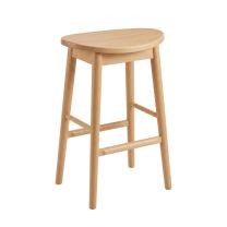 A top-angled view of the solid Beech Timber Scandinavian Bar Stool, brilliantly highlighting the smooth, saddle-shaped seat and the warm, pinkish-cream hue of the wood.