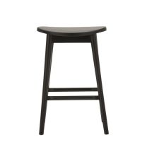 A straight-on front view of the hand-crafted Black Scandinavian Bar Stool, clearly showing the integrated footrest, curved oval seat, and the highly durable, striking black finish.
