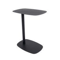 Angled view of the Spark C-Shape Side Table in matte black, highlighting the off-centre column and cantilever design.