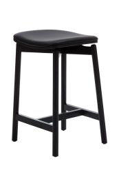 Emilie Black Timber Kitchen Stool - Black Leather Upholstery