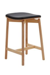 Emilie Timber Kitchen Stool - Natural with Black Leather Seat Pad