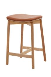Emilie Timber Kitchen Stool - Tan Leather Seat Pad