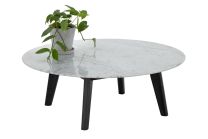 Lund Round Marble Coffee Table with Black Timber Legs - 100 cm Diameter