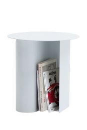 Metal Side Table with Magazine Holder - White